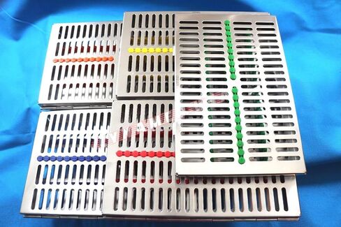 German Stainless 5 Dental Sterilization Cassette Rack Tray Box for 20 Instruments Set of 5 Color in Kuwait
