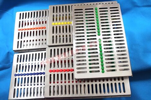German Stainless 5 Dental Sterilization Cassette Rack Tray Box for 20 Instruments Set of 5 Color in Kuwait