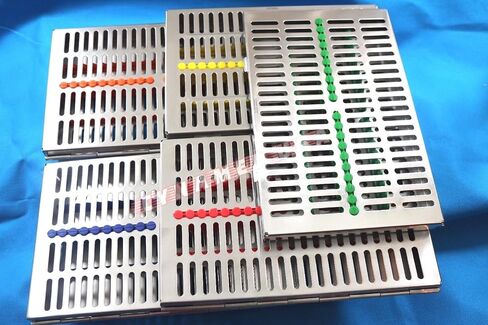 German Stainless 5 Dental Sterilization Cassette Rack Tray Box for 20 Instruments Set of 5 Color in Kuwait