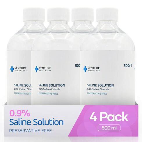 0.9% Saline Solution, 0.22μm Filtration Sodium Chloride Liquid, Preservative Free Saline Water Ready to Use for Lab Research Only, Pack of 4 x 500ml (2000ml Total) in Kuwait