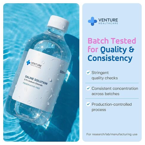 0.9% Saline Solution, 0.22μm Filtration Sodium Chloride Liquid, Preservative Free Saline Water Ready to Use for Lab Research Only, Pack of 4 x 500ml (2000ml Total) in Kuwait