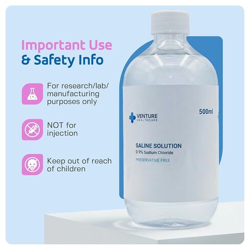 0.9% Saline Solution, 0.22μm Filtration Sodium Chloride Liquid, Preservative Free Saline Water Ready to Use for Lab Research Only, Pack of 4 x 500ml (2000ml Total) in Kuwait