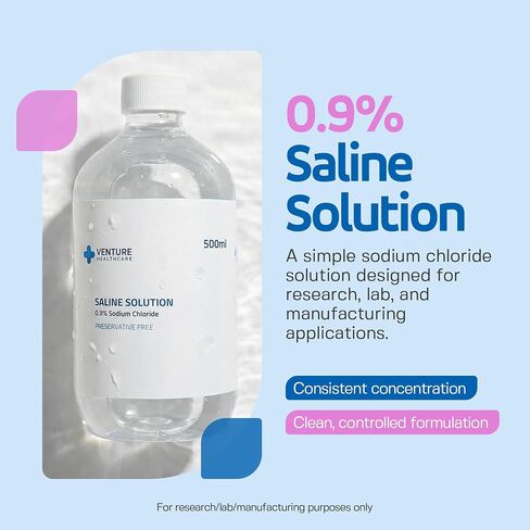 0.9% Saline Solution, 0.22μm Filtration Sodium Chloride Liquid, Preservative Free Saline Water Ready to Use for Lab Research Only, Pack of 4 x 500ml (2000ml Total) in Kuwait