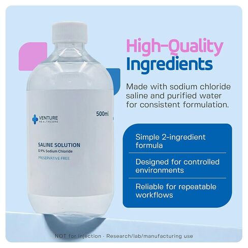 0.9% Saline Solution, 0.22μm Filtration Sodium Chloride Liquid, Preservative Free Saline Water Ready to Use for Lab Research Only, Pack of 4 x 500ml (2000ml Total) in Kuwait