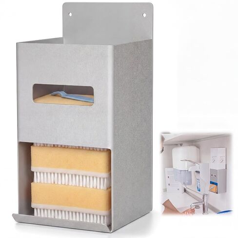 Surgical Scrub Brush Dispenser Rack, Medical Wall Mount Stainless Steel Holder with Observation Window and Screws Rust Proof Simple Install Operating Room Medical Station, Gray, 11.4×5.5 in in Kuwait