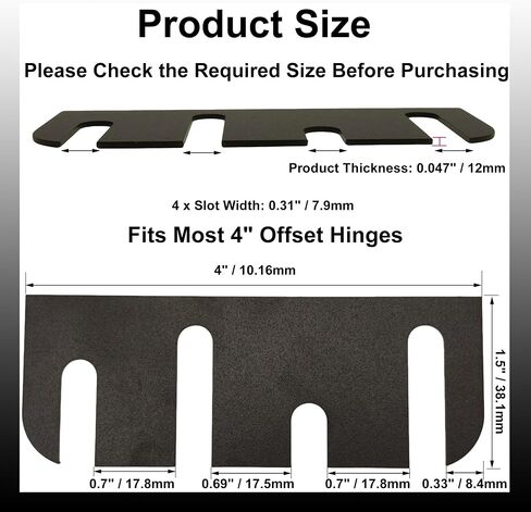 14 Pack 4" Offset Door Hinge Shims PC Spacer Fix Sagging Door | Rigid PC won't compress, Fix sagging & rubbing doors, No door removal needed, 14 shims for 2-3 doors, Fits 3.5" and 4" hinges in Kuwait