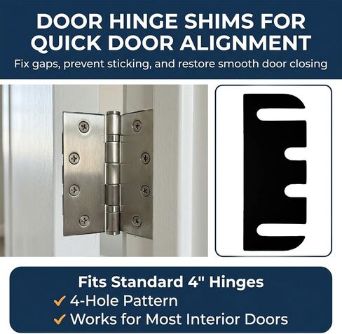 15 Pack Door Hinge Shims, 4 Inch Door Hinge Spacer Kit, Precut Polycarbonate (PC) Black Hinge Shims with DIY Trimmable for Door Alignment & Repair, Filling Gaps, 1.2mm / 0.05" Thickness in Kuwait