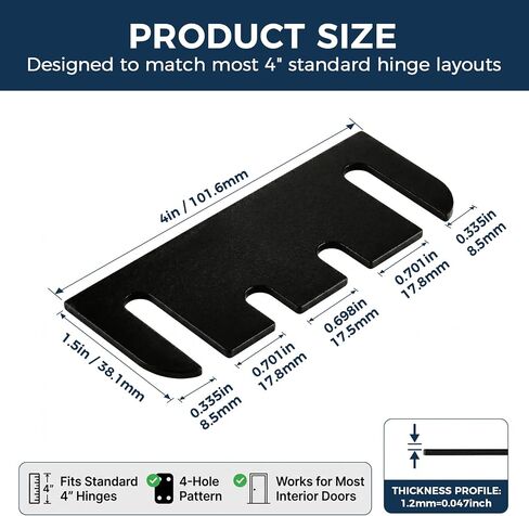 15 Pack Door Hinge Shims, 4 Inch Door Hinge Spacer Kit, Precut Polycarbonate (PC) Black Hinge Shims with DIY Trimmable for Door Alignment & Repair, Filling Gaps, 1.2mm / 0.05" Thickness in Kuwait