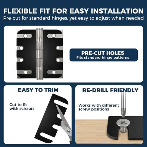 15 Pack Door Hinge Shims, 4 Inch Door Hinge Spacer Kit, Precut Polycarbonate (PC) Black Hinge Shims with DIY Trimmable for Door Alignment & Repair, Filling Gaps, 1.2mm / 0.05" Thickness in Kuwait