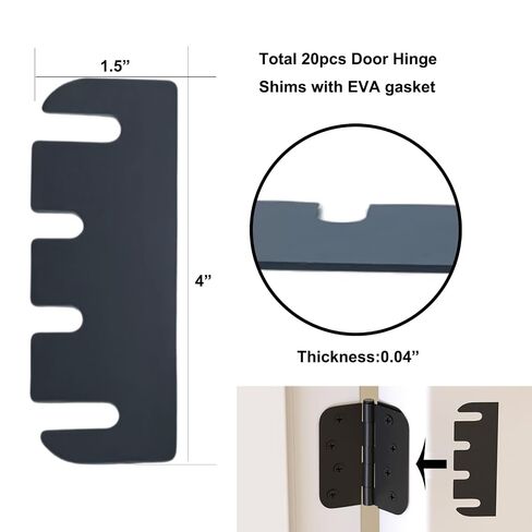 20 Pack Door Hinge Shims 4 Inch, Polycarbonate Door Spacers for Interior Alignment, DIY Gap Filling Shims to Stop Air Draft, Easy Trim Design in Kuwait