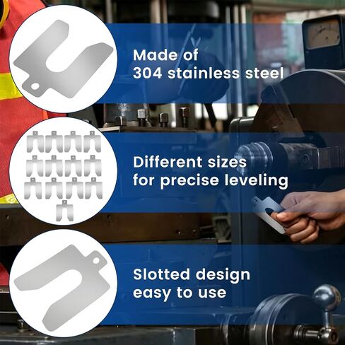 130 PCS Size B 3" x 3" Slotted Shims Kit, 304 Stainless Steel Slotted Shim Kit with Storage Box, Precision Laser-Cut Alignment Metal Shims for Leveling Machinist Tools in Kuwait