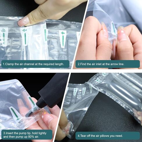 Air Pillows for Shipping, 200 Count 50μm Thickened Bubble Wrap Alternative, 3.54"x7.87" Leak-Proof Inflatable Packaging Materials with Air Pump for Void Fill Cushioning in Kuwait