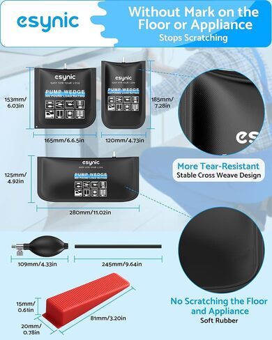 eSynic 3-Pack Durable Air Wedge Bags Kit - 440LB/200KG Heavy Duty Air Bags for Lifting Tool Capacity with Anti-Slip Surface- Includes 6 Durable Wedges for Door/Window/Furniture Installation in Kuwait