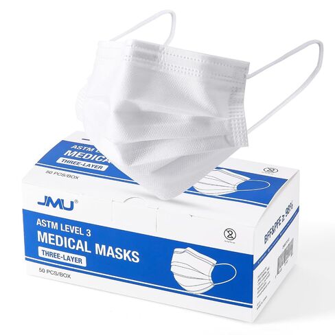 JMU ASTM Level 3 Disposable Face Masks, 3-Ply Medical Face Masks, 500 Pack, White in Kuwait