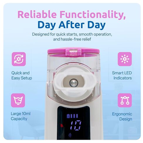 Portable Mesh Humidifier for Adults, Babies, Infants & Kids, with LED Screen, Quiet, Self-Cleaning & Re-Chargeable, Compatible with Saline Solution, Moisturizes Airways in Kuwait
