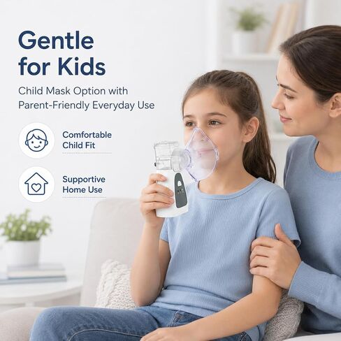 Portable Nebulizer for Adults and Kids, Handheld Nebulizer Machine with Adult and Child Masks, Mouthpiece, USB Cable and Storage Bag for Home and Travel Use in Kuwait