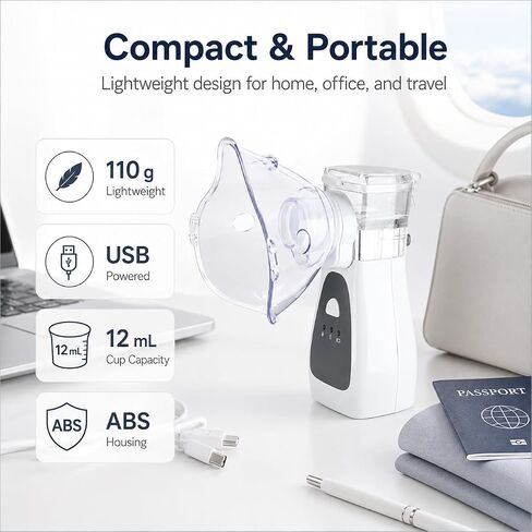 Portable Nebulizer for Adults and Kids, Handheld Nebulizer Machine with Adult and Child Masks, Mouthpiece, USB Cable and Storage Bag for Home and Travel Use in Kuwait