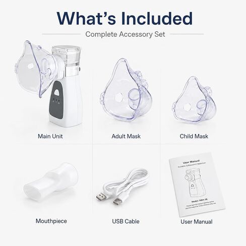 Portable Nebulizer for Adults and Kids, Handheld Nebulizer Machine with Adult and Child Masks, Mouthpiece, USB Cable and Storage Bag for Home and Travel Use in Kuwait