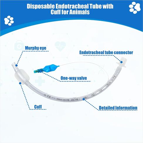 Veterinary Endotracheal Tube Set, Disposable Cuffed ET Tubes with Murphy Eye for Animals, Veterinary Intubation Tubes for Dogs & Cats, Clear Markings for Accurate Placement, (2.5–8.0mm), 12pcs in Kuwait