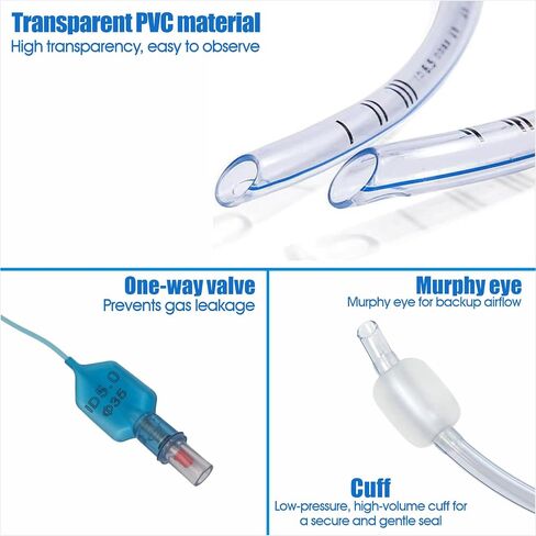 Veterinary Endotracheal Tube Set, Disposable Cuffed ET Tubes with Murphy Eye for Animals, Veterinary Intubation Tubes for Dogs & Cats, Clear Markings for Accurate Placement, (2.5–8.0mm), 12pcs in Kuwait