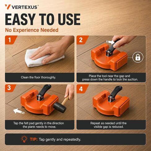 Floor Gap Fixer Tool, Cast Iron Floor Gap Repair Tool with Dual-Sided Tapping Surfaces, 4.65 in Suction Cup & 5 Sticky Pads for Floating Laminate, Vinyl Plank, LVP & Smooth Wood in Kuwait