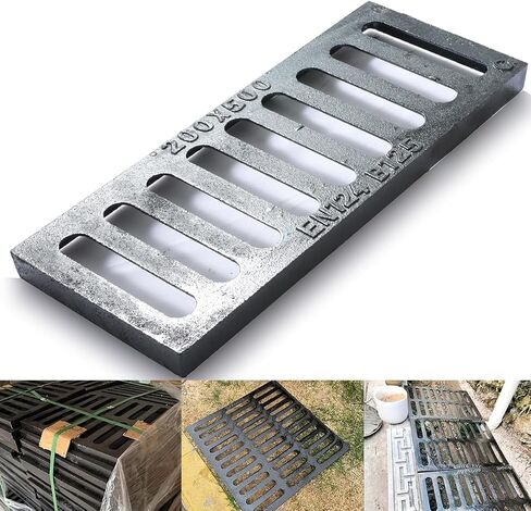 Cast Iron Drain Grate, 10 * 10in Outdoor Drain Cover, B125 Class Ductile Iron Channel Drainage Grates, Heavy Duty Sewer Grate,Black Square Drain Grate for Yard,Driveway,Concrete Floor. in Saudi Arabia
