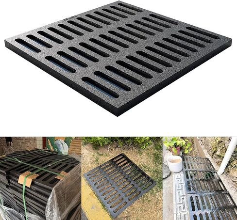 Cast Iron Drain Grate, 10 * 10in Outdoor Drain Cover, B125 Class Ductile Iron Channel Drainage Grates, Heavy Duty Sewer Grate,Black Square Drain Grate for Yard,Driveway,Concrete Floor. in Kuwait