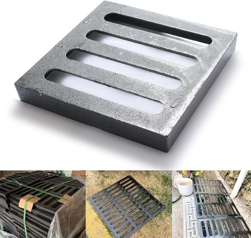 Cast Iron Drain Grate, 10 * 10in Outdoor Drain Cover, B125 Class Ductile Iron Channel Drainage Grates, Heavy Duty Sewer Grate,Black Square Drain Grate for Yard,Driveway,Concrete Floor. in Kuwait