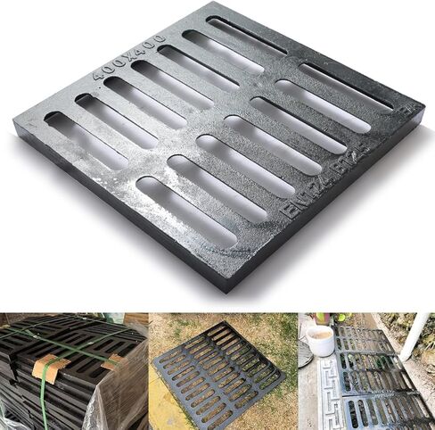 Cast Iron Drain Grate, 10 * 10in Outdoor Drain Cover, B125 Class Ductile Iron Channel Drainage Grates, Heavy Duty Sewer Grate,Black Square Drain Grate for Yard,Driveway,Concrete Floor. in Kuwait