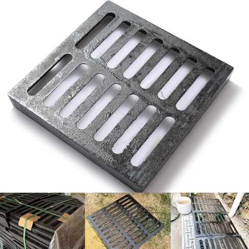 Cast Iron Drain Grate, 10 * 10in Outdoor Drain Cover, B125 Class Ductile Iron Channel Drainage Grates, Heavy Duty Sewer Grate,Black Square Drain Grate for Yard,Driveway,Concrete Floor. in Kuwait