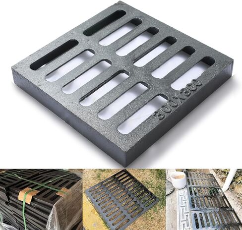 Cast Iron Drain Grate, 10 * 10in Outdoor Drain Cover, B125 Class Ductile Iron Channel Drainage Grates, Heavy Duty Sewer Grate,Black Square Drain Grate for Yard,Driveway,Concrete Floor. in Kuwait