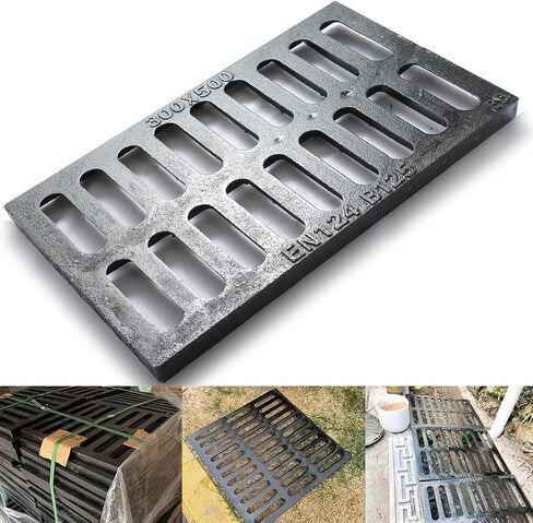 Cast Iron Drain Grate, 10 * 10in Outdoor Drain Cover, B125 Class Ductile Iron Channel Drainage Grates, Heavy Duty Sewer Grate,Black Square Drain Grate for Yard,Driveway,Concrete Floor. in Kuwait