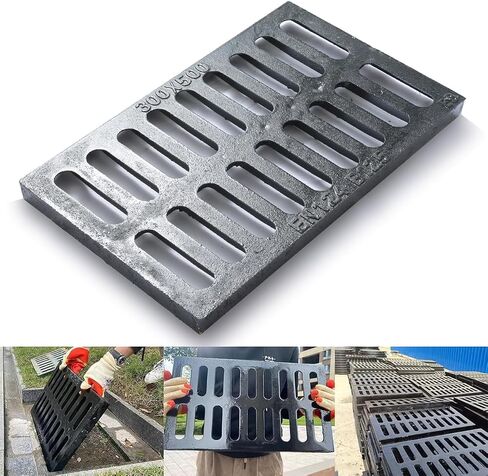 Cast Iron Drain Grate, 12 * 12in Heavy Duty Outdoor Drain Cover, B125 Class Channel Grate, Metal Sewer Grate, Black Square Drainage Grate for Concrete Floor, Yard, Driveway & Garage. in Kuwait