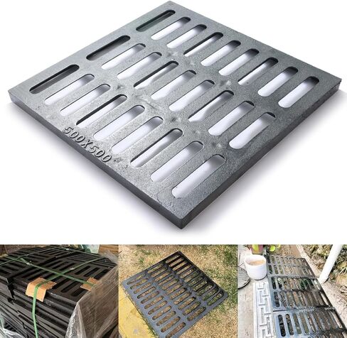 Cast Iron Drain Grate, 10 * 10in Outdoor Drain Cover, B125 Class Ductile Iron Channel Drainage Grates, Heavy Duty Sewer Grate,Black Square Drain Grate for Yard,Driveway,Concrete Floor. in Kuwait