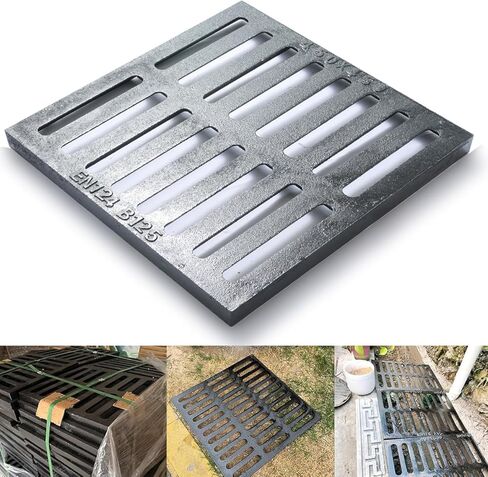 Cast Iron Drain Grate, 10 * 10in Outdoor Drain Cover, B125 Class Ductile Iron Channel Drainage Grates, Heavy Duty Sewer Grate,Black Square Drain Grate for Yard,Driveway,Concrete Floor. in Kuwait