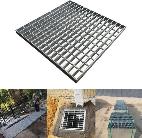Outdoor Galvanized Steel Drain Grate, Heavy Duty Drain Cover,B125 Class Channel Grate,Rust-Proof Metal Sewer Grate,Silver Square Drainage Grate for Driveway,Garage,Yard (24 * 24 in) in Saudi Arabia