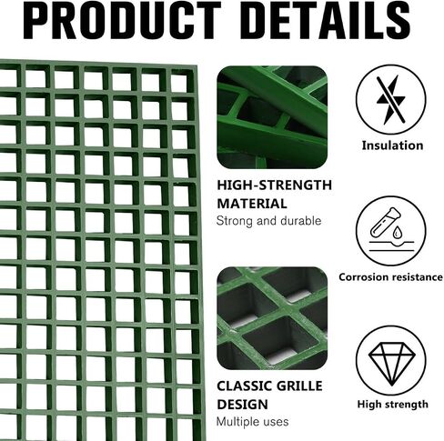 Agfabric 2x4ftx1.5in شبكة من الألياف الزجاجية مصبوبة - شبكة أرضية FRP غير قابلة للانزلاق، شبكة شبكية مقاس 1.5 بوصة × 1.5 بوصة × 1.5 بوصة، غطاء تصريف عالي التحمل لغسيل السيارات، مقاوم للحرارة/الحريق، مقاوم للتآكل، لا يصدأ، أخضر، قطعة واحدة in Kuwait