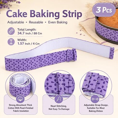 3pcs Cake Pan Dampen Strips Cake Strips for Even Baking Super Absorbent Bakings Strip Cakes leveler Baking Supplies Cakes Strip for Kitchen Bakery Restaurant in Kuwait