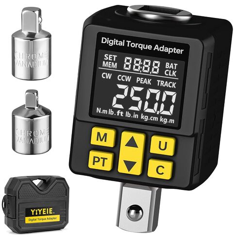 YIYEIE 1/2" Drive Digital Torque Adapter, (±1% Accuracy, 12.5-250Ft-lb), Color Display Alert, Digital Torque Wrench Adapter for Car, Versatile Torque Meter - Peak/Track | Preset | Store/Delete(340N.m) in Kuwait