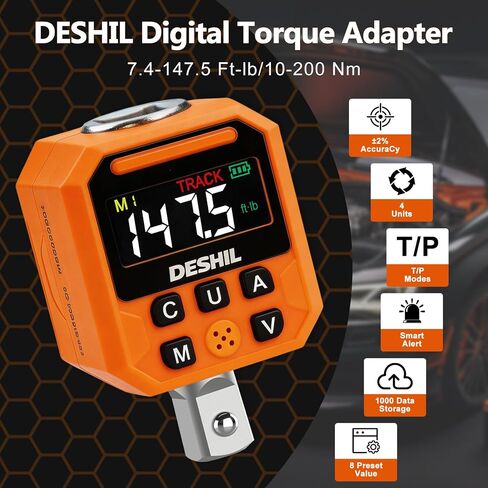 DESHIL 1/2" Digital Torque Adapter Set, 7.4-147.5 Ft.lb/10-200 N.m Digital Torque Wrench Adapter with Buzzer & LED Alert, 1000 Data Storage, 8 Preset Values for Automotive Car Motorcycle Repair in Saudi Arabia