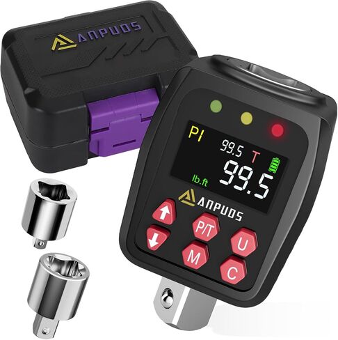 ANPUDS 1/2" Digital Torque Adapter, 7.4-147.5 Ft-lb/10-200 Nm, ±1% Accuracy | Digital Torque Gauge, 10 Presets & 500 Data Memory, Buzzer & LED Indicator, 3/8" & 1/4" Adapters, for Car, Auto Tire in Saudi Arabia