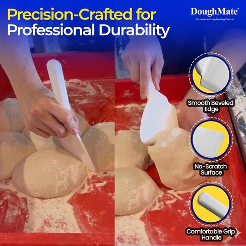 DoughMate® EZ-Lift™ Dough Scraper (2-Pack) – NSF Certified, BPA-Free Plastic Bench Scraper, Non-Scratch Dough Cutter for Pizza, Bread & Sourdough, Ergonomic Handle, Made in USA in Kuwait