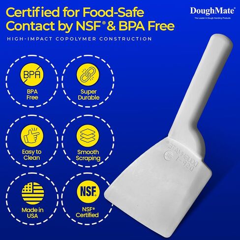 DoughMate® EZ-Lift™ Dough Scraper (2-Pack) – NSF Certified, BPA-Free Plastic Bench Scraper, Non-Scratch Dough Cutter for Pizza, Bread & Sourdough, Ergonomic Handle, Made in USA in Kuwait