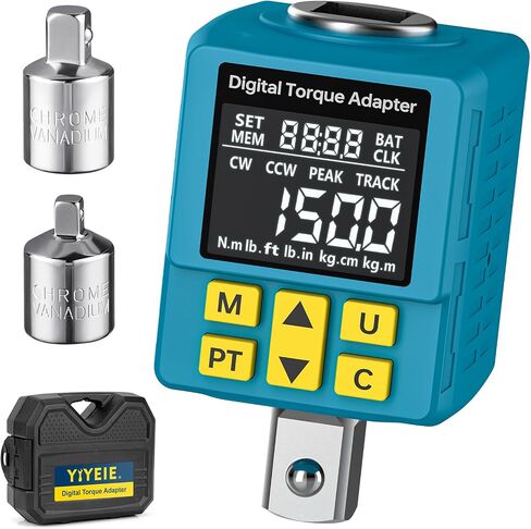 1/2" Digital Torque Adapter, (±1% Accuracy, 7.4-150Ft-lb) Digital Torque Wrench Adapter for Auto, with Upgrade Color Display, Versatile Meter - Smart Alert | Peak/Track | Preset | Store/Delete(203N.m) in Kuwait