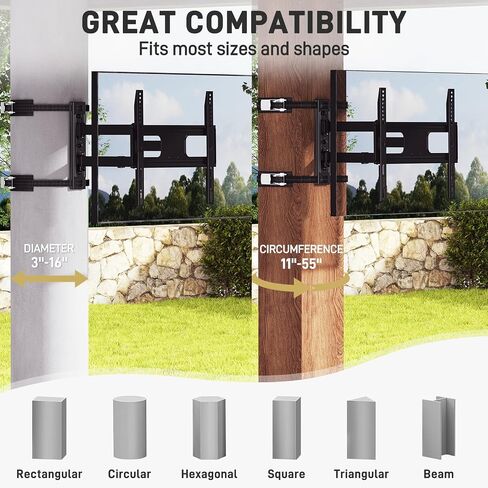 EROMMY Outdoor Gazebo TV Mount No Drill for Post, Full Motion Pergola TV Mount, Adjustable Weatherproof TV Bracket, Fits 27-65 Inch TVs, Holds 77 lbs in Kuwait