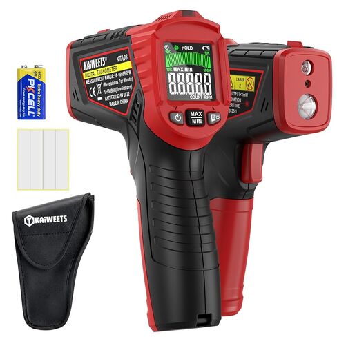 KAIWEETS Laser Tachometer Digital RPM Meter Non Contact Motor Speed Tester 10-99999 RPM, Handheld Tachometer with Large LCD Display, Max Min Memory, Reflective Tape for Engines Motors Fans in Saudi Arabia