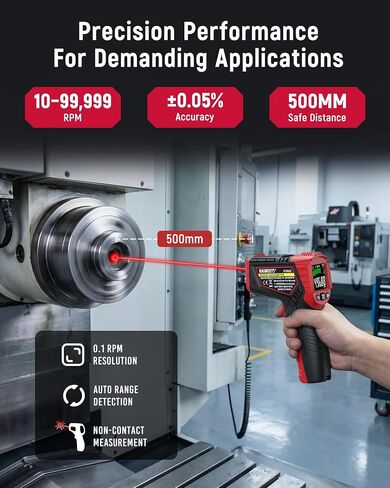 KAIWEETS Laser Tachometer Digital RPM Meter Non Contact Motor Speed Tester 10-99999 RPM, Handheld Tachometer with Large LCD Display, Max Min Memory, Reflective Tape for Engines Motors Fans in Saudi Arabia