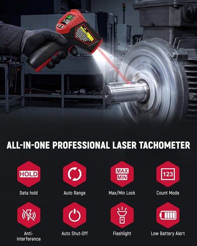 KAIWEETS Laser Tachometer Digital RPM Meter Non Contact Motor Speed Tester 10-99999 RPM, Handheld Tachometer with Large LCD Display, Max Min Memory, Reflective Tape for Engines Motors Fans in Saudi Arabia