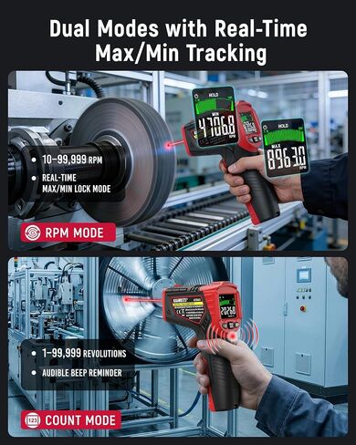 KAIWEETS Laser Tachometer Digital RPM Meter Non Contact Motor Speed Tester 10-99999 RPM, Handheld Tachometer with Large LCD Display, Max Min Memory, Reflective Tape for Engines Motors Fans in Saudi Arabia