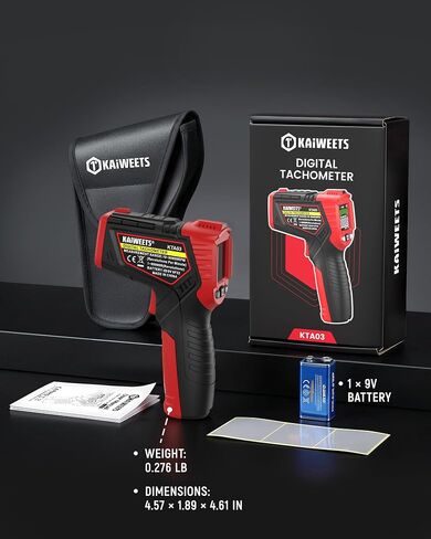 KAIWEETS Laser Tachometer Digital RPM Meter Non Contact Motor Speed Tester 10-99999 RPM, Handheld Tachometer with Large LCD Display, Max Min Memory, Reflective Tape for Engines Motors Fans in Saudi Arabia